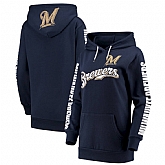 Women Milwaukee Brewers G III 4Her by Carl Banks Extra Innings Pullover Hoodie Navy,baseball caps,new era cap wholesale,wholesale hats